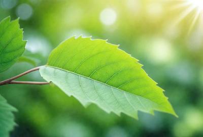 The primary subject of the image is a leaf, which is the main object, scene, or focus of the image. The leaf is green and appears to be a leaf from a tree. The setting/background of the image is a lush green forest, with the leaf being the main point of interest. The visual style of the image is a photo, capturing the leaf in its natural environment. The colors and mood of the image are predominantly green, creating a serene and natural atmosphere.