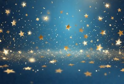 The primary subject of the image is a blue background with a multitude of stars scattered throughout the scene. The visual style appears to be a digital art or illustration, as the stars are depicted in various sizes and positions. The colors and mood of the image are predominantly blue and serene, creating a sense of calmness and tranquility.