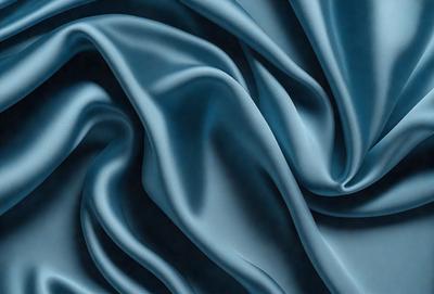 The primary subject of the image is a blue fabric, which appears to be a piece of silk. The setting is a dark background, which contrasts with the blue fabric. The visual style is a close-up of the fabric, showcasing its texture and details. The colors and mood of the image are predominantly blue, creating a calm and serene atmosphere.