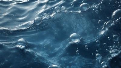 The primary subject of the image is a body of water, which appears to be a large blue lake. The water is filled with bubbles, creating a dynamic and lively atmosphere. The setting is outdoors, with the water being the main focus of the scene. The visual style of the image is a close-up of the water, showcasing the bubbles and their movement. The colors in the image are predominantly blue, which adds to the serene and calming mood of the scene.