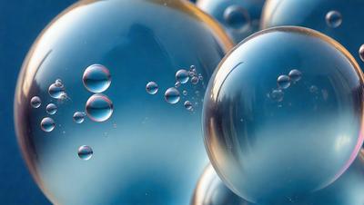 The primary subject of the image is a large, blue, bubble-like object. The setting is a blue background, which creates a visually striking contrast with the bubble. The visual style of the image is a close-up of the bubble, showcasing its unique texture and shape. The colors and mood of the image are predominantly blue, giving it a calm and serene atmosphere.