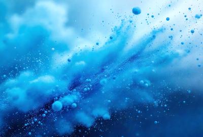 The primary subject of the image is a blue cloud with white bubbles floating in it. The setting is a blue sky, and the visual style appears to be a digital art or illustration. The dominant colors are blue and white, creating a serene and calming atmosphere.