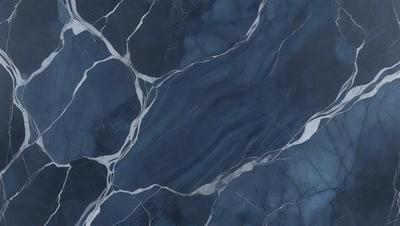 The primary subject of the image is a blue marble tile with a pattern of white swirls. The setting is a bathroom, and the visual style is a close-up of the tile. The dominant colors are blue and white, creating a calm and soothing atmosphere.
