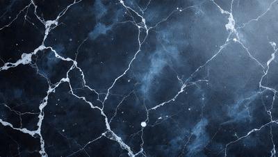 The primary subject of the image is a close-up of a marble wall with a blue tint. The setting is a dark room, and the visual style appears to be a photo. The dominant colors are blue and black, creating a moody atmosphere.