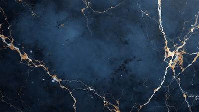 The primary subject of the image is a blue marble surface with gold veins. The setting is a dark room, and the visual style is a close-up of the marble surface. The colors and mood of the image are dark and moody, with the blue marble and gold veins creating a striking contrast against the dark background.