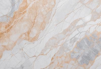 The primary subject of the image is a marble wall with a unique, textured surface. The setting is a room with a white background, which contrasts with the marble wall. The visual style is a close-up of the marble wall, showcasing its intricate patterns and textures. The colors and mood of the image are predominantly neutral, with the marble wall being the main focus and the white background providing a clean and minimalist backdrop.