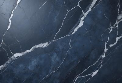 The primary subject of the image is a blue marble wall with a pattern of white lines. The setting is a room with a blue and white marble wall, which serves as the background. The visual style is a close-up of the marble wall, showcasing its unique texture and design. The colors and mood of the image are predominantly blue and white, creating a calm and elegant atmosphere.
