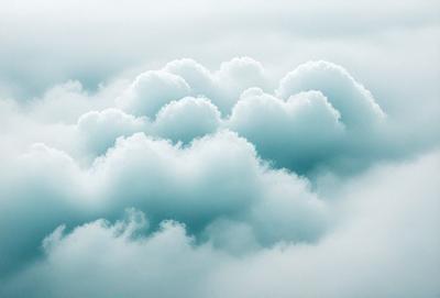 The primary subject of the image is a cloudy sky filled with numerous white clouds. The setting is a vast, open space with no visible landmarks or objects. The visual style is a natural, outdoor scene with a focus on the clouds. The colors and mood of the image are predominantly white and gray, creating a serene and peaceful atmosphere.