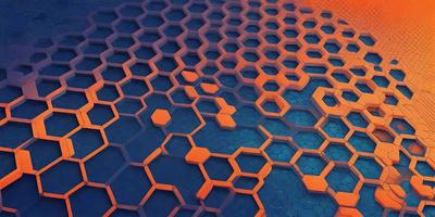 The primary subject of the image is a blue and orange patterned surface, which appears to be a textured or patterned wall. The setting is indoors, with the patterned surface covering the entire background. The visual style of the image is a combination of photo and digital art, creating a unique and intriguing appearance. The dominant colors in the image are blue and orange, which contribute to a vibrant and lively atmosphere.