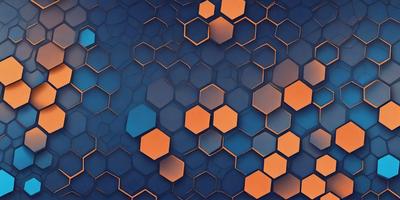 The primary subject of the image is a blue and orange geometric pattern. The setting is a blue background, and the visual style appears to be a digital art or illustration. The dominant colors are blue and orange, creating a vibrant and lively atmosphere.