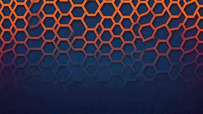 The primary subject of the image is a blue background with a pattern of hexagons. The setting is a dark blue background, and the visual style appears to be a digital art or illustration. The dominant colors are blue and orange, creating a mood of calmness and depth.