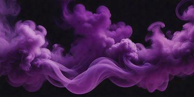Purple smoke, possibly from a purple smoke bomb, is billowing and swirling in the air. The smoke appears to be rising from a dark background, creating a dramatic and mysterious atmosphere. The visual style of the image is a combination of a photo and a digital art, as the smoke appears to be digitally manipulated to create a more dramatic effect. The dominant colors in the image are purple and black, which contribute to the overall mood of the scene.