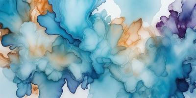 The primary subject of the image is a blue and white painting featuring a variety of shapes and colors. The setting is a white background, and the visual style appears to be a combination of digital art and illustration. The dominant colors in the painting are blue and white, creating a calming and serene atmosphere.