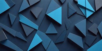 The primary subject of the image is a blue wall with a pattern of triangles. The setting is a room with a blue background, and the visual style appears to be a digital art or illustration. The dominant colors are blue and black, creating a modern and sleek atmosphere.