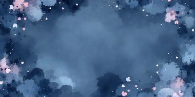 The primary subject of the image is a blue sky with clouds. The setting is a cloudy sky, and the visual style is a watercolor painting. The colors and mood of the image are predominantly blue and calm, creating a serene atmosphere.