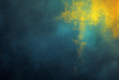 The primary subject of the image is a yellow and blue light, which appears to be a neon light or a light source with a yellow and blue hue. The setting is a dark, foggy environment, with a blue background. The visual style of the image is a combination of a photo and digital art, creating a unique and intriguing atmosphere. The colors and mood of the image are predominantly blue and yellow, with a sense of mystery and depth.