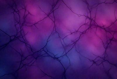 The primary subject of the image is a purple and blue background with a pattern of thin, interconnected lines. The setting is a purple and blue sky, creating a visually striking and artistic backdrop. The visual style of the image is a combination of digital art and illustration, with the lines creating a unique and intricate pattern. The colors and mood of the image are predominantly purple and blue, giving it a calm and serene atmosphere.