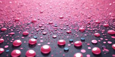 The primary subject of the image is a close-up of a pink background with a pattern of pink and blue circles. The setting is a black surface, which contrasts with the pink background. The visual style appears to be a combination of a photo and digital art, as the circles have a slightly blurred appearance. The colors and mood of the image are predominantly pink and blue, creating a vibrant and lively atmosphere.