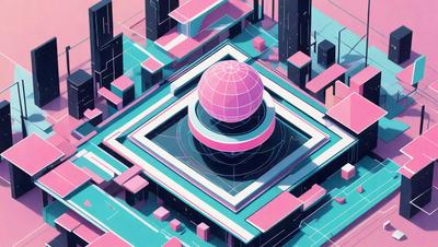 The primary subject of the image is a large, pink, round object, which appears to be a sphere or a dome. The setting is a futuristic city, with a backdrop of buildings and a skyline. The visual style is a combination of digital art and illustration, creating a vibrant and colorful scene. The colors and mood of the image are predominantly pink and futuristic, giving the scene a unique and eye-catching appearance.