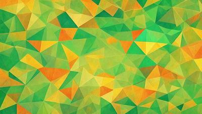 The primary subject of the image is a colorful, geometric pattern featuring green, yellow, and orange colors. The setting is a green background, which complements the vibrant colors of the pattern. The visual style is a combination of digital art and illustration, creating a unique and eye-catching design. The overall atmosphere is lively and energetic, with the bright colors and intricate patterns capturing the viewer's attention.