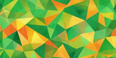 The primary subject of the image is a colorful, geometric pattern featuring green, yellow, and orange colors. The setting is a green background, which complements the vibrant colors of the pattern. The visual style is a combination of digital art and illustration, creating a unique and eye-catching design. The dominant colors and overall atmosphere of the image are lively, energetic, and cheerful.