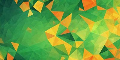 The primary subject of the image is a colorful, geometric pattern featuring yellow, green, and orange colors. The setting is a green background, which provides a contrasting and complementary color to the pattern. The visual style of the image is a combination of digital art and illustration, creating a vibrant and eye-catching design. The dominant colors in the image are yellow, green, and orange, which contribute to a lively and cheerful atmosphere.