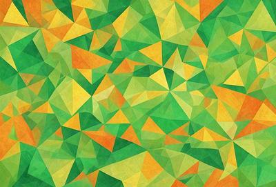 The primary subject of the image is a colorful, geometric pattern featuring green and yellow colors. The setting is a green and yellow background, which adds to the vibrant atmosphere of the scene. The visual style of the image is a combination of digital art and illustration, creating a unique and eye-catching design. The dominant colors of the pattern are green and yellow, which contribute to a lively and cheerful mood.