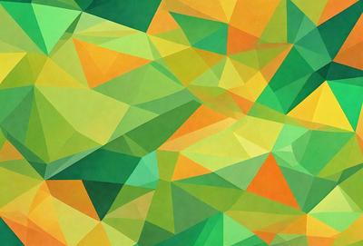 The primary subject of the image is a colorful, geometric pattern featuring green, yellow, and orange colors. The setting is a green background, which complements the vibrant colors of the pattern. The visual style is a combination of digital art and illustration, creating a unique and eye-catching design. The overall atmosphere is lively and energetic, with the bright colors and intricate patterns capturing the viewer's attention.
