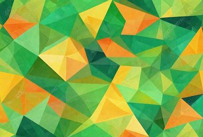 The primary subject of the image is a colorful, geometric pattern featuring green, yellow, and orange colors. The setting is a green background, which complements the vibrant colors of the pattern. The visual style is a combination of digital art and illustration, creating a unique and eye-catching design. The dominant colors and overall atmosphere of the image are lively, energetic, and cheerful.