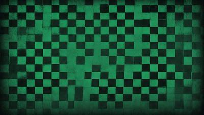 The primary subject of the image is a green checkered pattern. The setting is a wall with a green checkered pattern, which is the main object, scene, or focus of the image. The visual style is a pattern, and the dominant colors are green and black. The overall atmosphere is a mix of modern and vintage, with a touch of nostalgia.