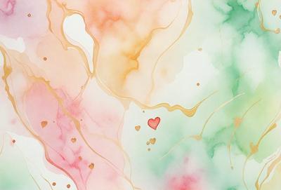 The primary subject of the image is a heart-shaped symbol, which is painted in a watercolor style. The heart is surrounded by a colorful, swirling background, giving the scene a vibrant and lively appearance. The visual style of the image is a combination of digital art and illustration, with the heart and background being painted in a watercolor manner. The colors and mood of the image are predominantly pink and green, creating a warm and inviting atmosphere.
