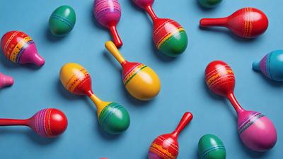 The primary subject of the image is a collection of colorful, multi-colored, and multi-colored bowling pins. These bowling pins are arranged in a visually appealing manner, creating a vibrant and lively scene. The setting is a blue surface, which serves as a backdrop for the bowling pins. The visual style of the image is a combination of photo and digital art, as it captures the vivid colors and unique arrangement of the bowling pins. The overall atmosphere of