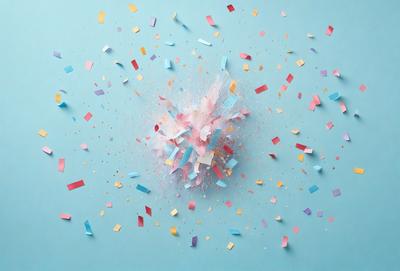 The primary subject of the image is a colorful, abstract artwork featuring a mix of colors and patterns. The setting is a blue wall, which serves as a backdrop for the artwork. The visual style of the image is a combination of digital art and illustration, creating a unique and vibrant appearance. The dominant colors in the artwork are pink, yellow, and blue, giving the piece a lively and cheerful atmosphere.