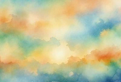 The primary subject of the image is a colorful, abstract painting of a cloudy sky. The setting is a cloudy sky with a mix of colors, creating a vibrant and dynamic atmosphere. The visual style is a combination of digital art and illustration, giving the painting a unique and artistic appearance. The dominant colors in the painting are shades of blue, orange, and yellow, which contribute to the overall mood of the scene.