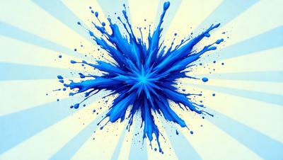 The primary subject of the image is a blue and white splash of paint, which appears to be a digital art or illustration. The setting is a white background, and the visual style is a close-up of the splash of paint. The dominant colors are blue and white, creating a vibrant and energetic atmosphere.