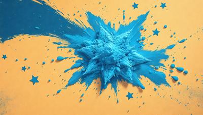 The primary subject of the image is a blue star, which is the main object, scene, or focus of the image. The setting is a yellow background, and the visual style appears to be a digital art or illustration. The dominant colors are blue and yellow, creating a vibrant and lively atmosphere.