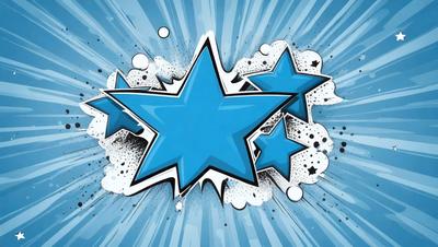 The primary subject of the image is a blue star with a white outline. The setting is a blue background, and the visual style appears to be a digital art or illustration. The colors and mood of the image are predominantly blue and white, creating a clean and modern appearance.