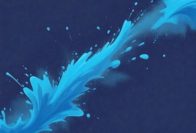 The primary subject of the image is a blue wave, which is the main focus of the scene. The wave is depicted in a digital art style, with a blue background and a sense of motion. The overall atmosphere of the image is dynamic and energetic, as the blue wave appears to be crashing or breaking.