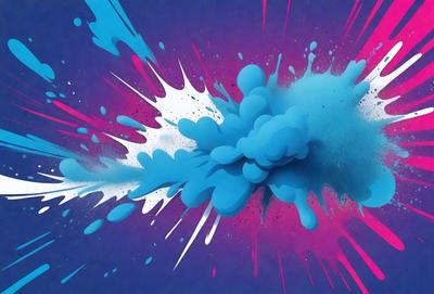 The primary subject of the image is a blue and white splash of paint, which appears to be a digital art or illustration. The setting is a blue background, and the visual style suggests that the image is a creative and artistic representation of a splash of paint. The dominant colors are blue and white, and the overall atmosphere is energetic and dynamic.