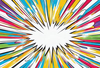 The primary subject of the image is a colorful, abstract explosion of colors. The setting is a white background, which contrasts with the vibrant colors of the explosion. The visual style is a mix of digital art and illustration, creating a dynamic and eye-catching scene. The dominant colors are a mix of red, blue, yellow, and green, giving the image a lively and energetic atmosphere.