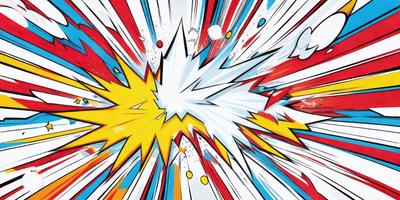 The primary subject of the image is a colorful, abstract explosion, which appears to be a painting or digital art. The setting is a white background, which contrasts with the vibrant colors of the explosion. The visual style is a mix of digital art and illustration, creating a dynamic and eye-catching scene. The colors and mood of the image are energetic and lively, with a focus on the bright and bold colors of the explosion.