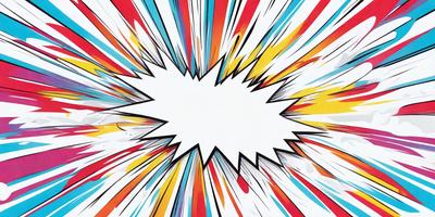 The primary subject of the image is a colorful, abstract explosion, which appears to be a painting or digital art. The setting is a white background, which contrasts with the vibrant colors of the explosion. The visual style is a mix of digital art and illustration, creating a dynamic and eye-catching scene. The colors and mood of the image are predominantly bright and energetic, with a sense of movement and excitement.