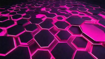 The primary subject of the image is a purple and pink geometric pattern, which appears to be a lighted design or a digital artwork. The setting is a dark background, which contrasts with the bright colors of the pattern. The visual style is a combination of digital art and lighted design, creating a unique and eye-catching effect. The colors and mood of the image are predominantly purple and pink, giving it a vibrant and lively atmosphere.