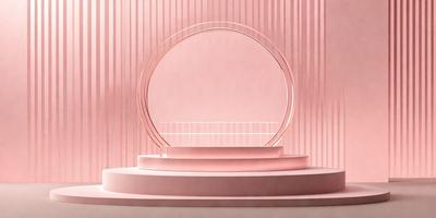 The primary subject of the image is a large, circular mirror with a pink background. The mirror is placed on a pink pedestal, which adds a touch of color to the scene. The visual style of the image is a combination of photo and digital art, creating a unique and eye-catching display. The colors and mood of the image are predominantly pink, giving it a warm and inviting atmosphere.