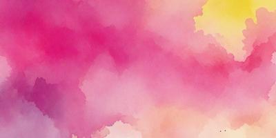 The primary subject of the image is a pink and purple cloudy sky. The setting is a cloudy sky, and the visual style is a watercolor painting. The dominant colors are pink and purple, creating a warm and inviting atmosphere.