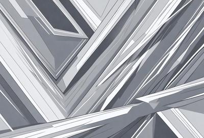 The image is a black and white illustration of a geometric pattern. The primary subject is a series of interconnected triangles, which create a visually striking and intricate design. The setting is a gray background, which contrasts with the white geometric pattern. The visual style is a combination of digital art and illustration, giving the image a unique and artistic appearance. The colors and mood of the image are predominantly black and white, which adds a sense of depth and sophistication to the design.