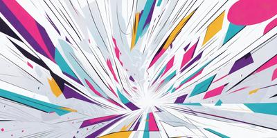 The primary subject of the image is a colorful, abstract design featuring a mix of bright colors and patterns. The setting is a white background, which contrasts with the vibrant colors and shapes of the design. The visual style is a combination of digital art and illustration, creating a dynamic and eye-catching piece. The dominant colors and overall atmosphere are energetic, lively, and full of creativity.