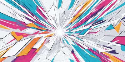 The primary subject of the image is a bright, colorful, and abstract artwork. The setting is a white background, which contrasts with the vibrant colors of the artwork. The visual style is a combination of digital art and illustration, creating a unique and eye-catching design. The colors and mood of the artwork are energetic and lively, with a focus on bright hues and a sense of movement.