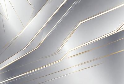 The primary subject of the image is a pattern of interconnected lines, which are shining and reflecting light. The setting is a silver background, and the visual style appears to be a combination of digital art and illustration. The colors and mood of the image are predominantly silver and reflective, creating a sense of modernity and sophistication.