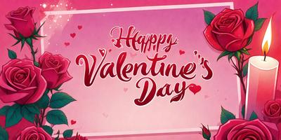 Happy Valentine's Day: [The main object, scene, or focus of the image is a pink background with red hearts and the words "Happy Valentine's Day" written in red.]

Setting/background: [The environment, backdrop, or surface visible is a pink background with red hearts and the words "Happy Valentine's Day" written in red.]

Visual style: [The image is a digital art or illustration.]

Colors and mood: [The dominant